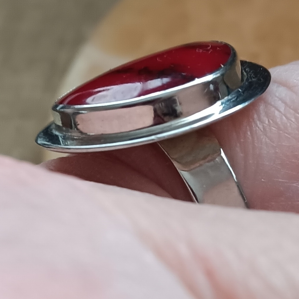 Silver Synthetic Red Stone Set Ring - Picture 14 of 14
